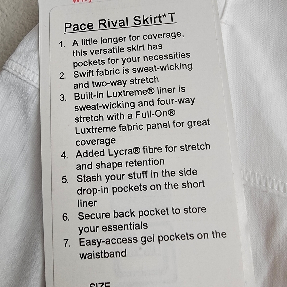 Lululemon Pace Rival Skirt (Tall) in White size 4 NWT - Picture 9 of 10